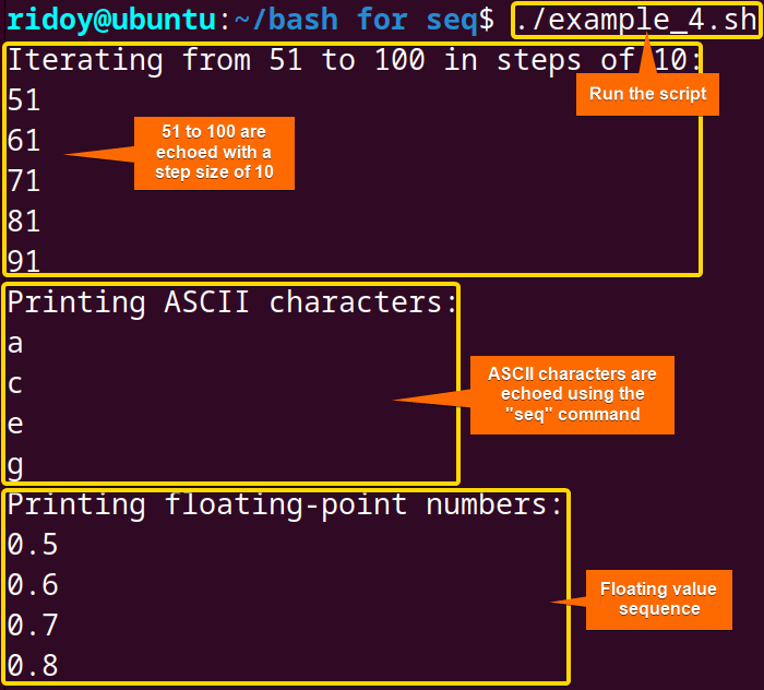Step-based Iteration using the seq command and for loop