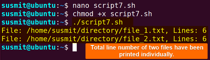 Total line number of two files have been printed individually.