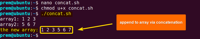 array concatenation to append elements to array