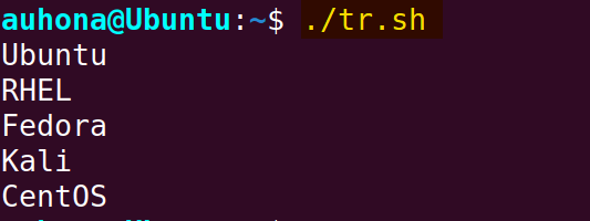 The output of split string using "tr" command
