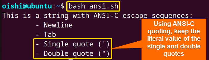 Using ANSI-quoting to escape special characters in bash