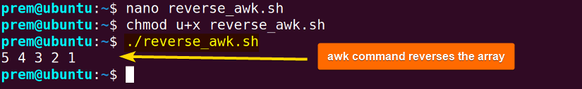 awk command reverses array items