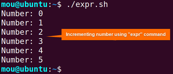 incrementing number using expr command