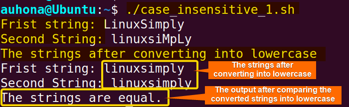 Check strings' equality in case insensitive manner by converting the strings into lower case.