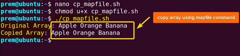 bash copy array with mapfile