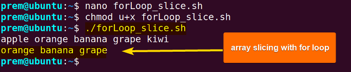 array slice with for loop