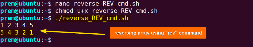 element reverse using rev command
