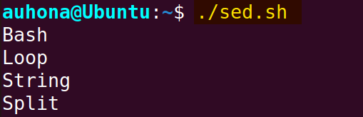 The output of split string operation using "sed" command.