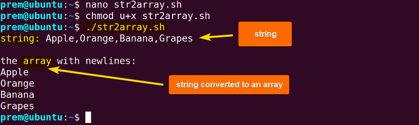 converting string to a bash array