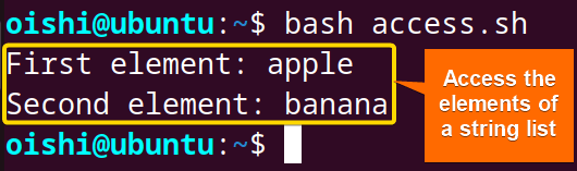 Access elements in a list in bash
