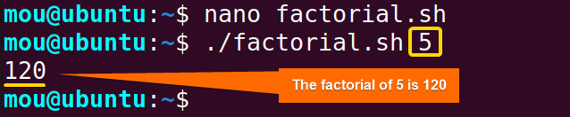 bash while loop example for calculating factorial