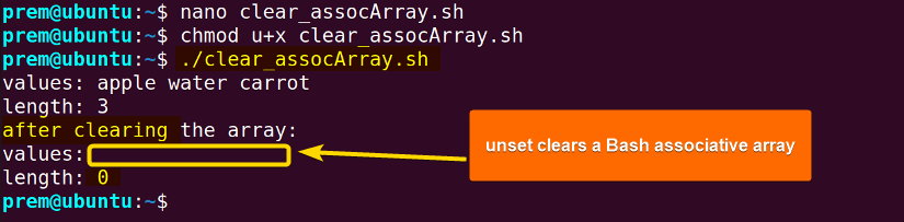 bash clear associative array