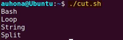 The output of split string operation using "cut" command.
