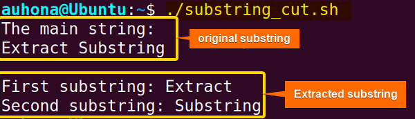 Pattern-based substring extraction using "cut" command in Bash.
