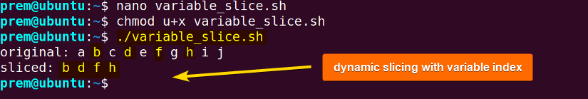 array slice with variable indices