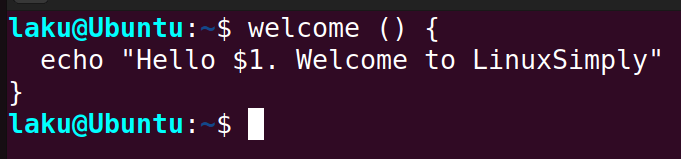Defining welcome function