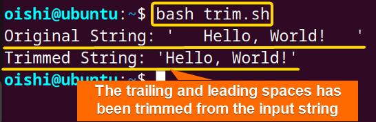 Trim the trailing and leading spaces of a string in bash