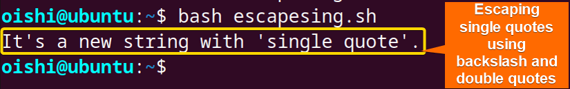 Escape single quotes in single quotes in bash