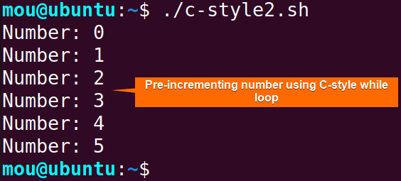 pre-incrementing number using c-style while loop