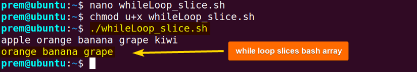array slicing with while loop