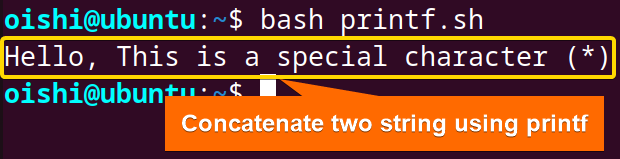 Two string Concatenation with printf command