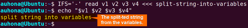 the output of split string using "IFS" variable.