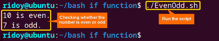 Check if a Number is Even or Odd using bash if conditional statement within function