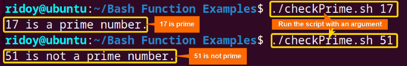Check Prime Number using bash function