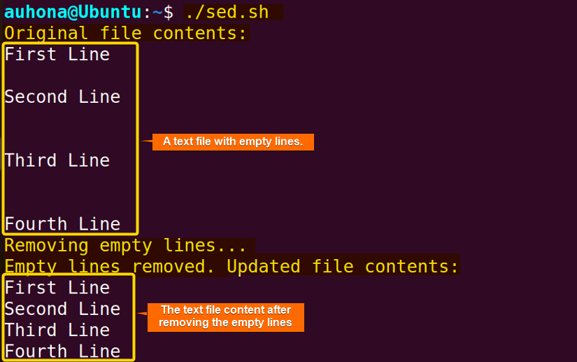 Removing the empty lines from a text file using "sed" command.