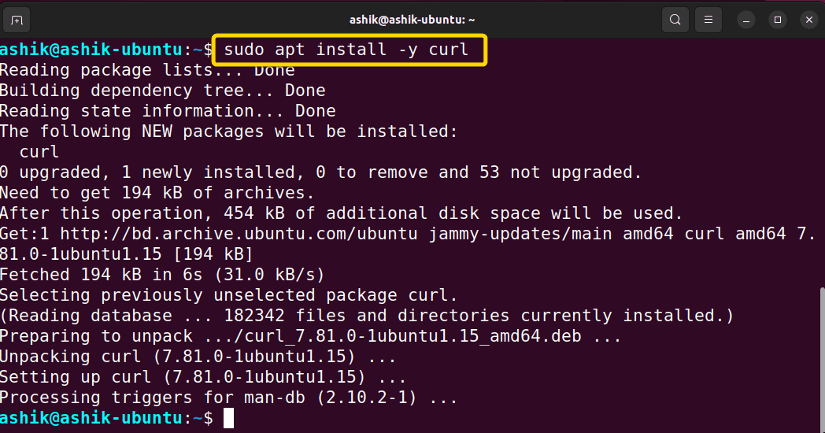 installing curl in Ubuntu using APT