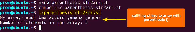 bash string to array using parenthesis