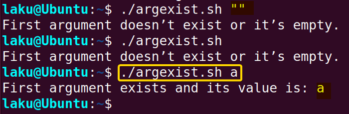 Checking the existence of the first argument in Bash