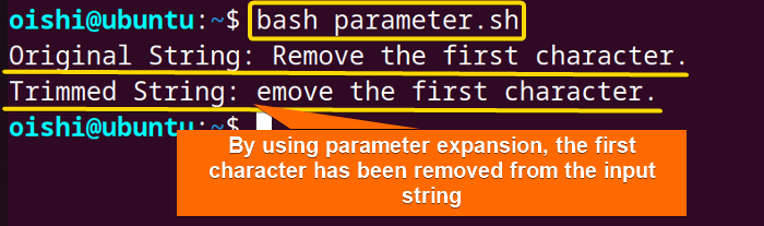 Remove the first character from a bash string using parameter expansion