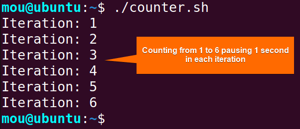 simple counter while loop in bash with sleep command