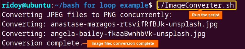 convert jpeg images to png images using the bash for loop