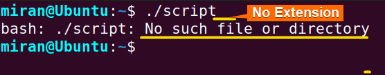Script with no extension and bash no such file or directory