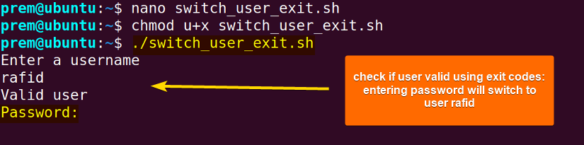 if user valid checking with exit code