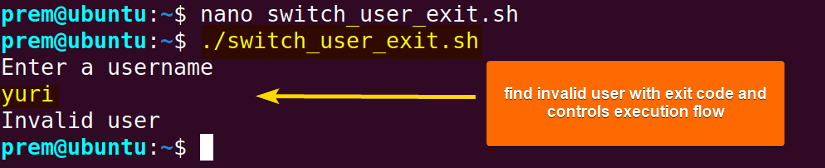 invalid user check with exit code