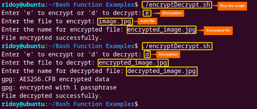 File Encryption & Decryption using bash function