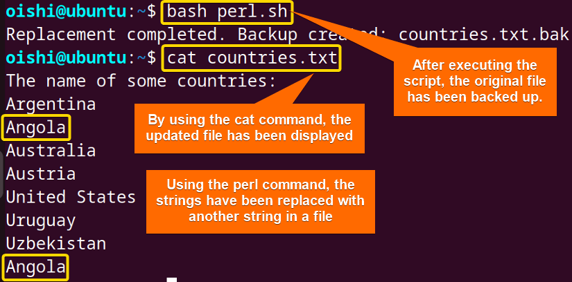 Replace a string using perl command