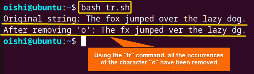Remove character from bash string using tr command