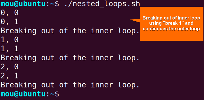 break inner while loop in bash using break 1 statement