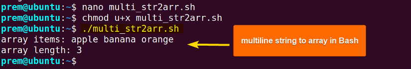 multiline strings to bash array 