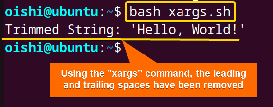 Using xargs command trim spaces from bash string