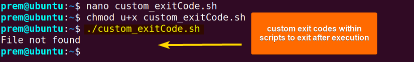 custom exit code for bash scripts