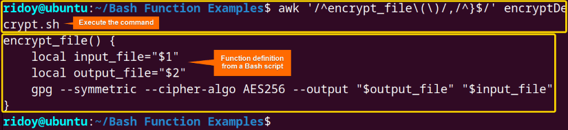 Bash Print Function Definition from bash script