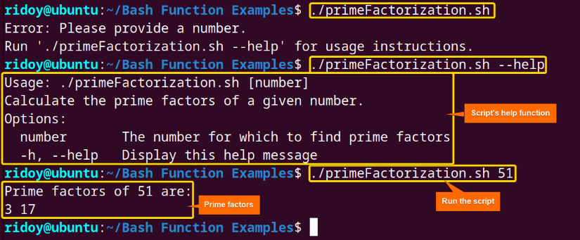 Prime Factorization With Bash Help Function