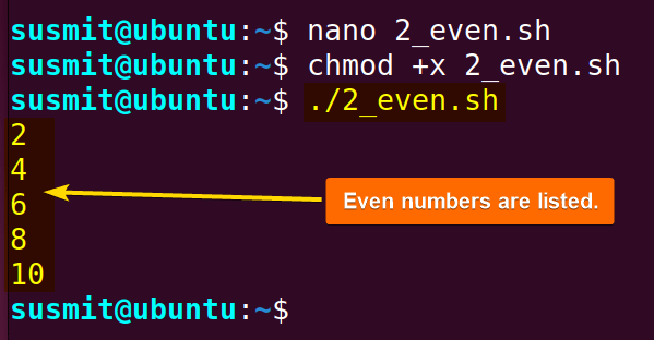 The while loop only printed even numbers on the terminal.