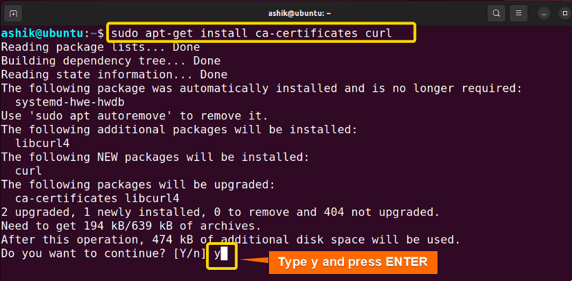 installing ca-certificates and curl