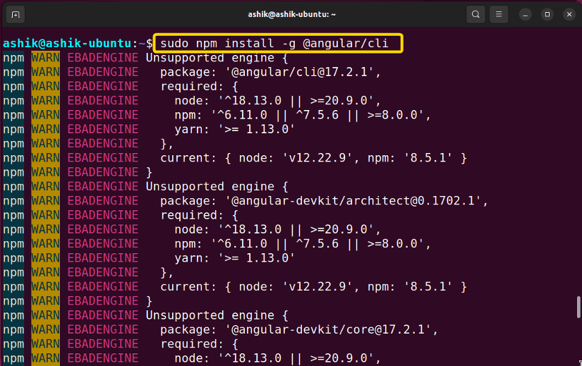 installing angular cli using npm